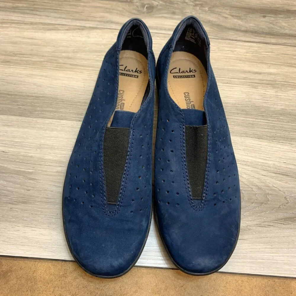 Clarks Soft Cushion Blue Nubuck Slip On Loafers Medora Gemma Women's‎ Shoes Sz 7